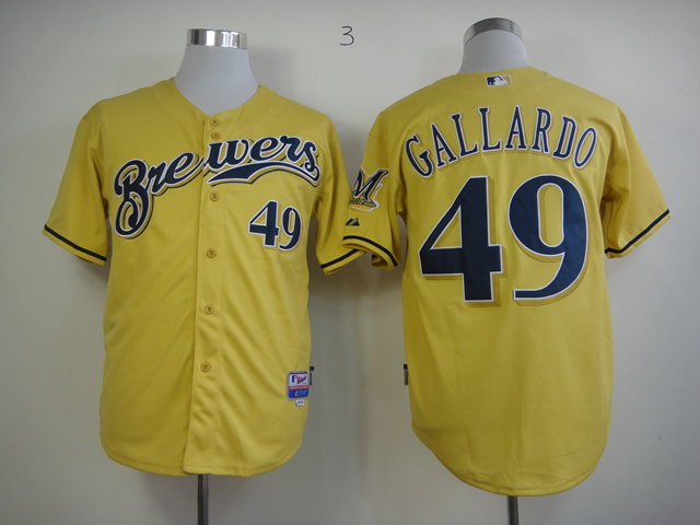 Men Milwaukee Brewers 49 Gallardo Yellow MLB Jerseys
